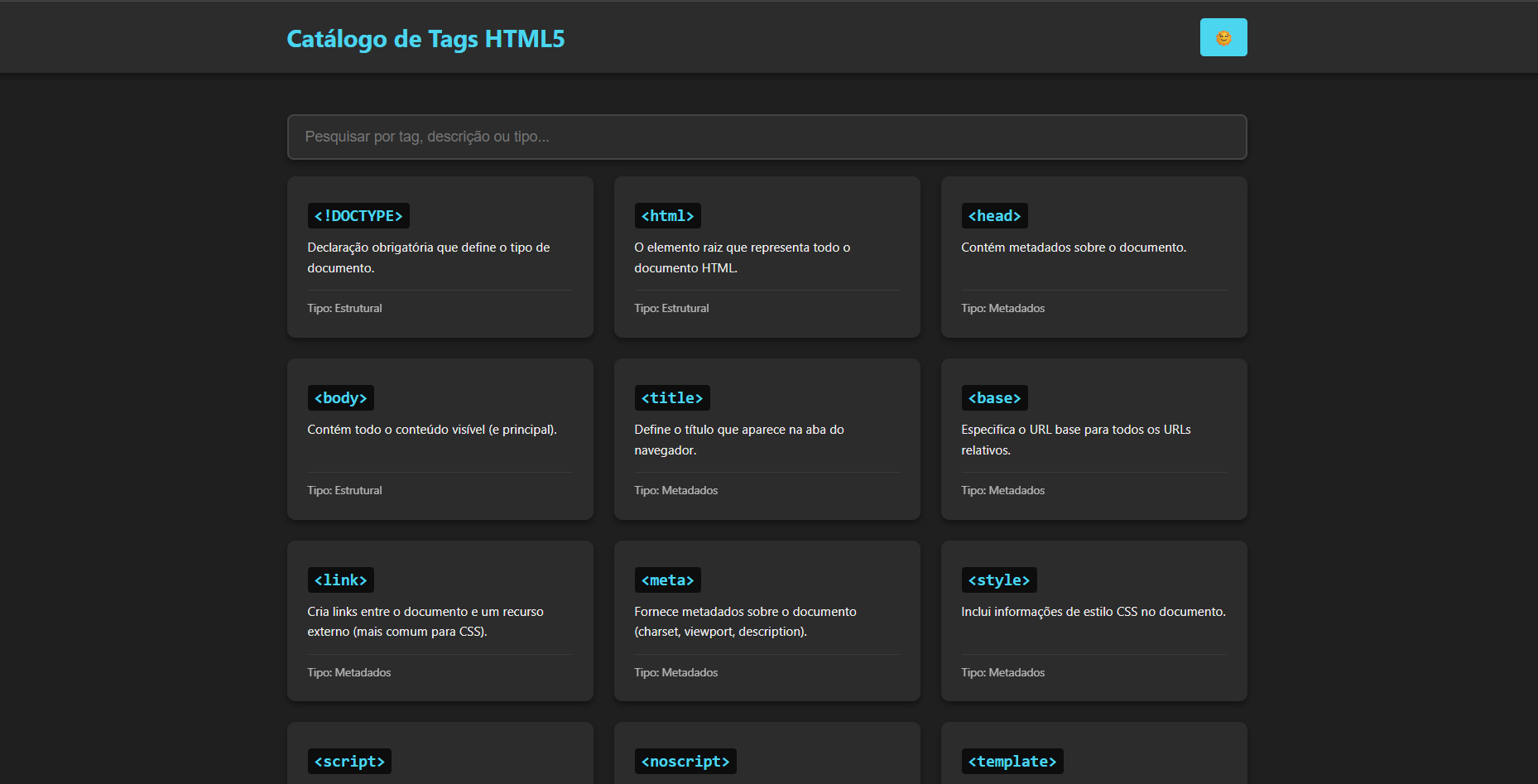 Catálogo das TAGS HTML